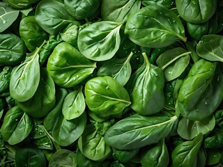 Wall Mural - Fresh spinach leaves arranged on a dark background showcasing vibrant green color and textures