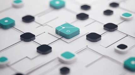 Aufkleber - Abstract digital network design featuring interconnected geometric shapes in teal and black.