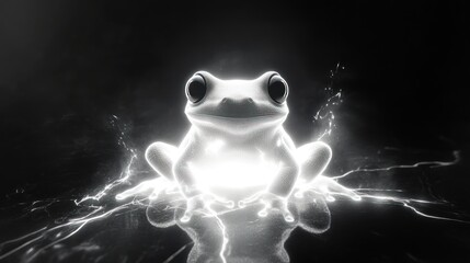 Aufkleber - A stylized black and white image of a frog surrounded by a glowing splash effect.