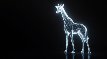 Fototapete - A glowing, wireframe representation of a giraffe against a dark background.