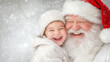 © ChaoticDesignStudio - Child hugs Santa at winter celebration