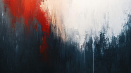 Poster - Red and grey paint strokes blend on canvas, forming an abstract and dramatic backdrop with contrasting textures and colors