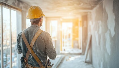 Construction Worker In Worker Overall Plastering Walls And Ceilings In Apartment House With Float And Plaster For Finishing Works