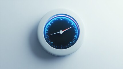 Fototapete - A modern gauge with a sleek design, featuring a blue-lit dial and a single red hand.