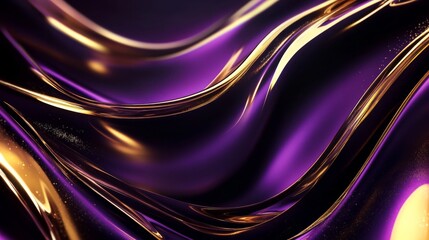 Wall Mural - Purple and Gold Abstract Background: Luxury Texture, Shiny Metallic Waves
