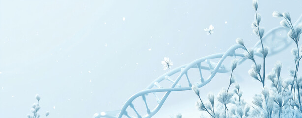 Wall Mural - a light blue background with dna strands in the foreground, representing the work on personal and fa
