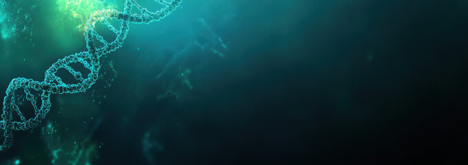 Wall Mural - dark blue-green gradient with a dna helix in the left part of the frame