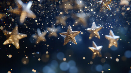 Poster - Golden stars cascading against a rich blue background, evoking a whimsical and joyous ambiance
