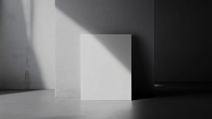 Aufkleber - Sunlit modern gallery interior with a white blank canvas on concrete floor, ideal for displaying artwork or design
