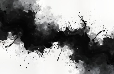 Aufkleber - Abstract black ink splash. Monochrome paint dynamic texture. Modern art design. Creative trendy background. Fluid liquid pattern. Graphic blot. Messy grunge. Simple minimalistic illustration.