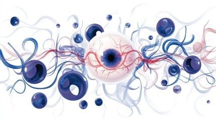 Fototapete - Abstract illustration of an eye surrounded by organic shapes and cells, symbolizing vision and perception.