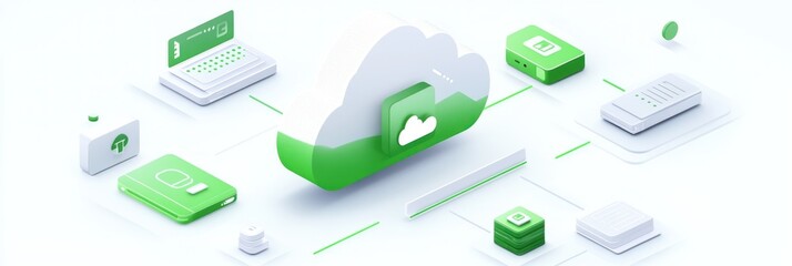 Aufkleber - Cloud storage graphic featuring devices connected to a central cloud symbol.