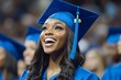 © homeganko - Graduation ceremony celebration featuring a joyful student in blue cap and gown
