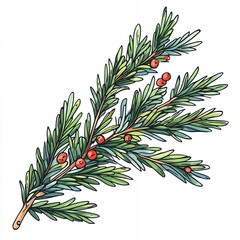 Canvas Print - Sprig of Evergreen With Red Berries on a Branch Showcasing Seasonal Foliage and Natural Beauty