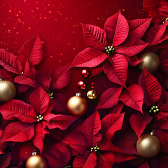 Wall Mural - Abstract background with red Poinsettia leaves. Square composition.