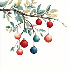 Wall Mural - Decorative Ornaments Hanging From a Tree Branch, Showcasing a Festive Arrangement of Colors and Textures Ideal for Holiday Celebrations