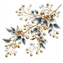 Canvas Print - Elegant Floral Arrangement Featuring Gold and Silver Berries With Leaves in a Minimalist Design