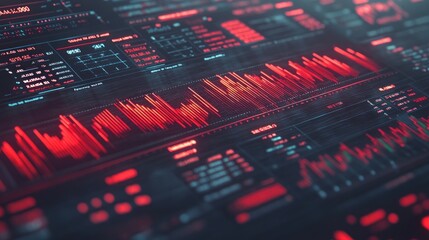 Fototapete - A digital interface displaying data visualizations and analytics in red tones.