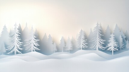 Aufkleber - This representation of a serene winter forest features delicate white paper silhouettes creating a tranquil atmosphere at twilight. Generative AI