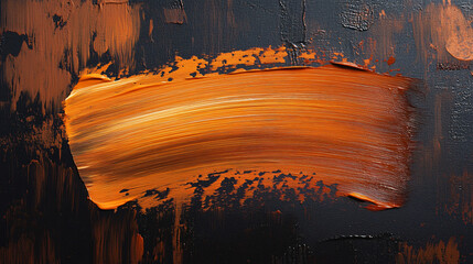 Poster - Creating an abstract textured background with a brush stroke of orange acrylic paint on a black canvas