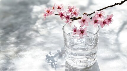 Poster - A glass of water with cherry blossom branches, creating a serene and tranquil atmosphere.