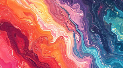 Poster - Fluid art texture with dynamic curved lines forming a mesmerizing abstract painting in vibrant colors