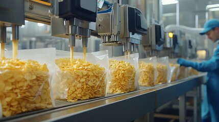 Aufkleber - Automated Potato Chips Packaging Process on Modern Industrial Production Line : Generative AI