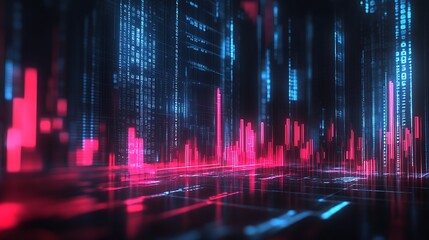 Poster - Vibrant Futuristic Neon Cityscape with Dynamic Data Visualization : Generative AI
