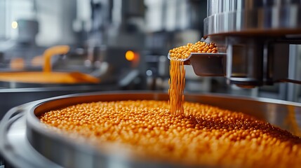 Leinwandbilder - Advanced Automated Machinery for Food Processing with Golden Pellets in Factory : Generative AI