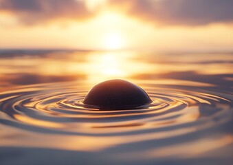 Poster - Tranquil Ocean Sunset with Stone Reflection and Ripple Effects : Generative AI