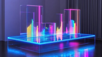 Aufkleber - A vibrant, illuminated 3D data visualization display on a sleek surface.