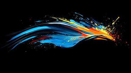 Poster - Vivid colors colliding and swirling in dynamic composition, creating energetic splashes and streaks on a dark backdrop