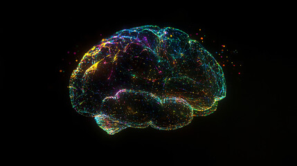Poster - Colorful polygonal brain is glowing with neural connections, symbolizing artificial intelligence and deep learning