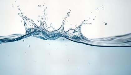 Aufkleber - Water splash close-up. Blue liquid motion. Clean fresh wave bubbles. Isolated transparent ripple. White background. Drink water concept. Spa wellness image. Cool nature. Wet surface. Liquid flow.