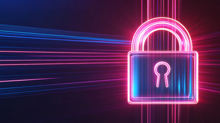 Aufkleber - The shimmering neon padlock represents cybersecurity, protecting data flows on a dynamic digital path