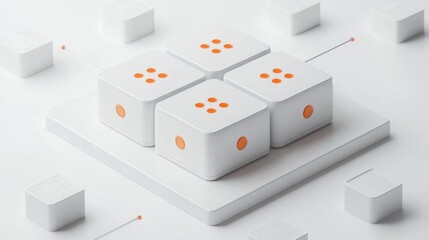 Aufkleber - A minimalist design featuring white cubes with orange dots, arranged on a flat surface.