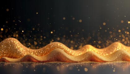 Aufkleber - Golden glitter wave abstract background. Shiny particles sparkle. Glistening texture. Dark blue space backdrop. Luxury design. Universe art. Festive wallpaper. Night sky. Winter theme. Nebula effect.