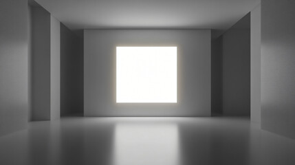 Leinwandbilder - Minimalist interior design featuring a large, luminous square illuminating a sleek, gray space, creating a dramatic contrast