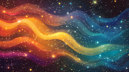 Wall Mural - Abstract colorful wavy background with stars. Galaxy Ripple Dreams. Illustration