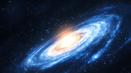 Wall Mural - Abstract blue swirling particles forming wavy shape with light center. Galaxy Ripple Dreams. Illustration