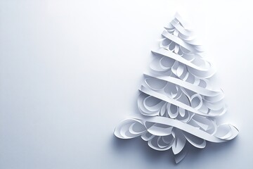 Wall Mural - abstract paper cut white christmas tree on light background