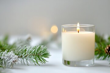 Wall Mural - lit candle with pine branches, festive mood