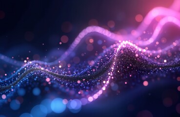 Poster - Abstract glowing particle wave background. Futuristic digital tech design. Network connection concept. Modern 3D render. Innovation. AI. Data visualization. Business wallpaper. Space art. Dynamic
