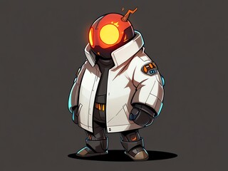 Sticker - Chubby Robot in a White Coat: Sci-fi Digital Art