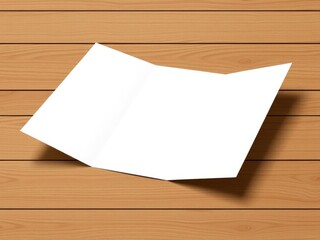 Wall Mural - a high-quality trifold brochure mockup on a stylish wooden table with soft lighting, three-fold, sta