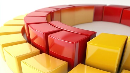 Leinwandbilder - A circular arrangement of glossy red and yellow blocks, suggesting design or construction.