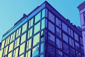 Leinwandbilder - A modern building with reflective glass panels under a clear blue sky.