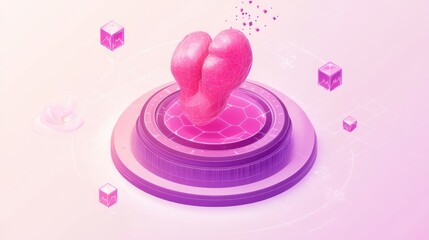 Fototapete - Abstract digital sculpture with a pink hue, resembling organic forms and geometric shapes.