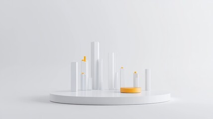 Fototapete - A minimalist display featuring white geometric shapes and a central yellow element.