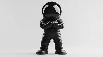 Leinwandbilder - A stylized black astronaut figure stands confidently with arms crossed against a plain background.
